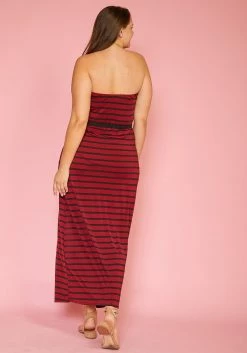 Plus Size Stripe Tube Top Asymmetrical Maxi Dress -Asoph Sales Shop 2005611 111 3