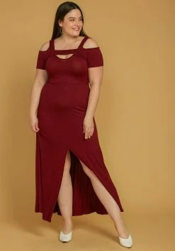 Asoph Plus Size Keyhole Front Slit Hem Maxi Dress