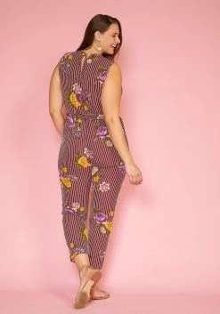 Asoph Plus Size Floral Stripe Sleeveless Cropped Jumpsuit -Asoph Sales Shop 2005621 111 3