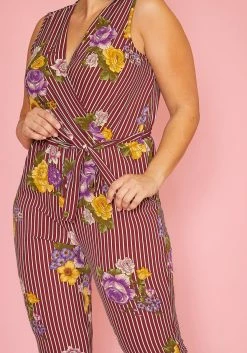 Asoph Plus Size Floral Stripe Sleeveless Cropped Jumpsuit -Asoph Sales Shop 2005621 111 4