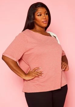 Plus Size Asymmetric Neckline Striped Shirt
