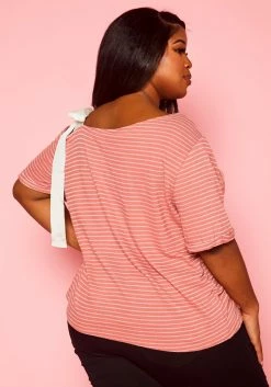 Plus Size Asymmetric Neckline Striped Shirt -Asoph Sales Shop 2006656 186 3