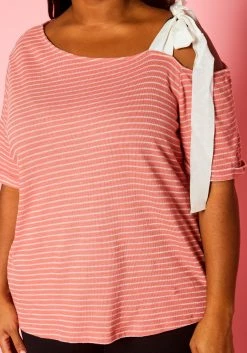 Plus Size Asymmetric Neckline Striped Shirt -Asoph Sales Shop 2006656 186 4