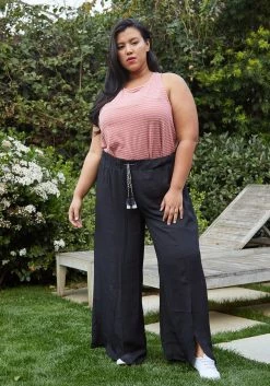 Pleione Plus Size Tassel Drawstring Palazzo Pants
