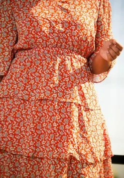 Pleione Plus Size Womens Red Floral Tier Layered Chiffon Dress -Asoph Sales Shop 2006704 110 4