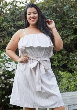Pleione Plus Size Ruffle Empire Tie Waist Sun Dress