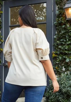 Pleione Plus Size Puff Shoulder Button Down Blouse -Asoph Sales Shop 2006721 154 3
