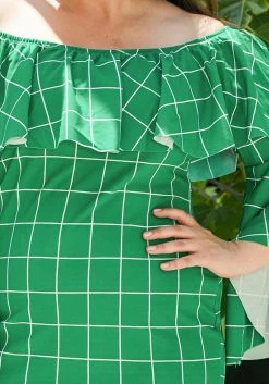 Asoph Plus Size Off Shoulder Grid Print Shift Dress 7 Asoph Plus Size Off Shoulder Grid Print Shift Dress -Asoph Sales Shop 2007458 103 4