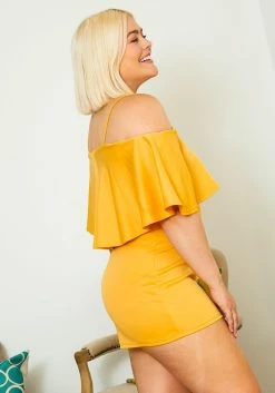 Asoph Plus Size Womens Off Shoulder Yellow Layered Ruffle Romper 7 Asoph Plus Size Womens Off Shoulder Yellow Layered Ruffle Romper -Asoph Sales Shop 2008565 105 2