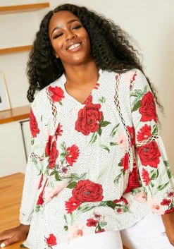 Asoph Curvy Womens Floral Casual Blouse