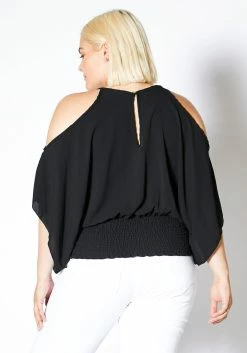 Asop Plus Size Cold Shoulder Womens Ruched Blouse -Asoph Sales Shop 2009976 001 3
