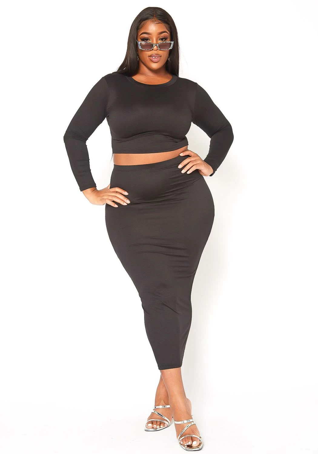 Plus Size Matching Crop Top And Maxi Skirt Set 1 Plus Size Matching Crop Top And Maxi Skirt Set