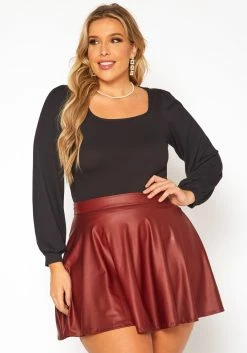Plus Size Faux Leather High Waist Circle Skirt -Asoph Sales Shop 2010402 111 0