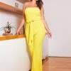 Asoph Plus Size Simply Elegant Tie Waist Flared Tube Jumpsuit