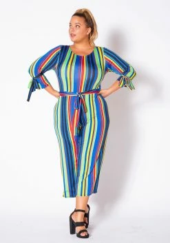 Asoph Curvy Womens Over The Rainbow Striped Jumpsuit