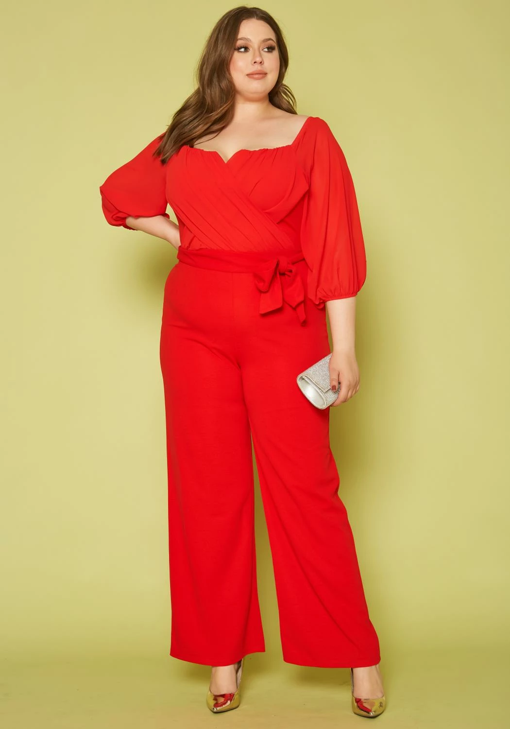 Plus Size Off Shoulder Drape Front Jumpsuit 2 Plus Size Off Shoulder Drape Front Jumpsuit - Image 2