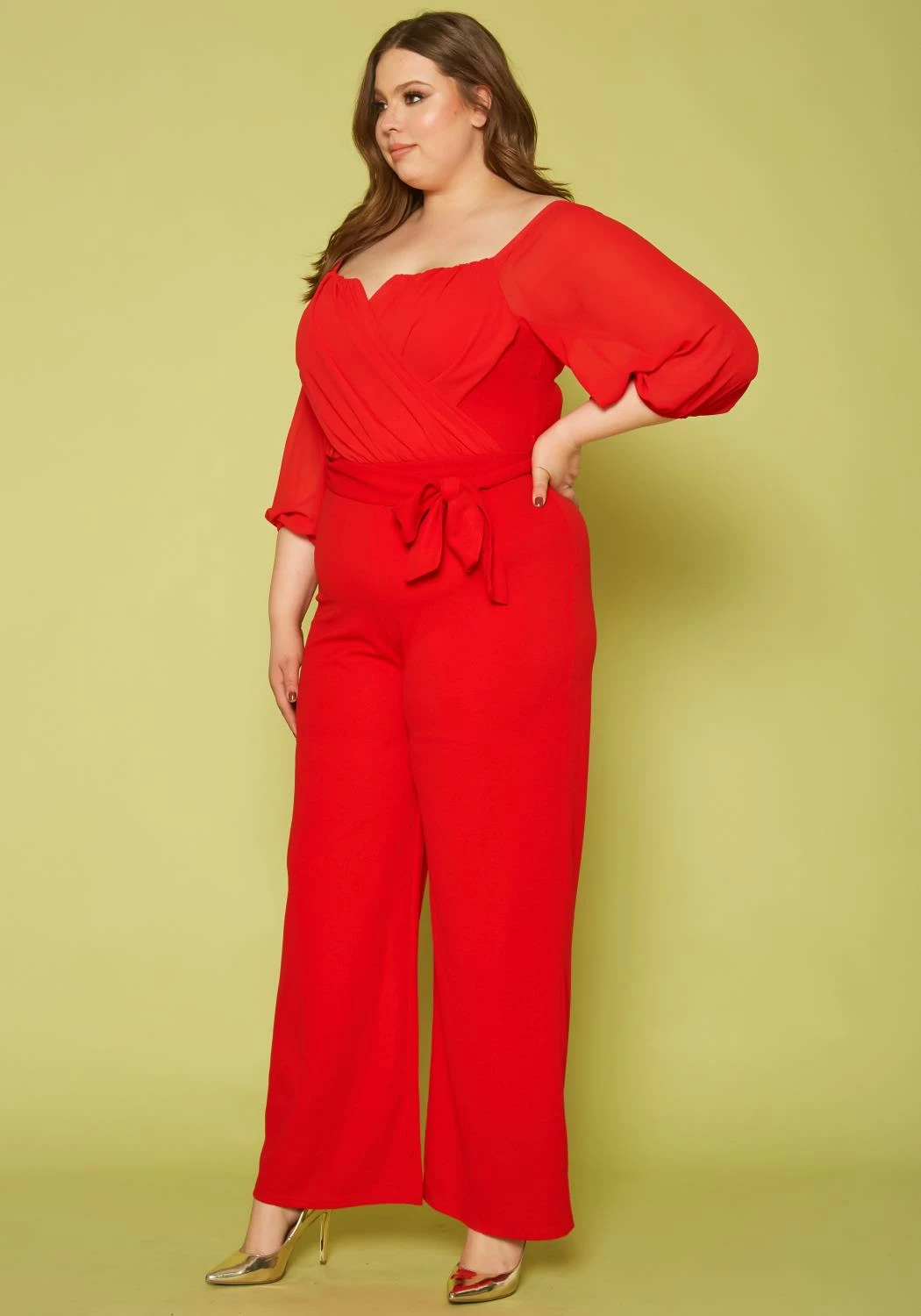 Plus Size Off Shoulder Drape Front Jumpsuit 3 Plus Size Off Shoulder Drape Front Jumpsuit - Image 3