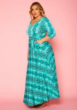 Plus Size Snake Print Fit & Flare Maxi Dress -Asoph Sales Shop 2011099 112 2