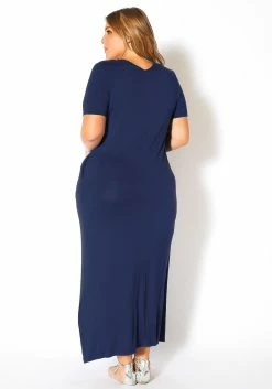 Plus Size V-Neck Short Sleeve Maxi Dress With Pockets -Asoph Sales Shop 2011149 933 6