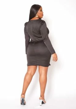 Asoph Plus Size Satin Waterfall Drape Long Sleeve Mini Dress -Asoph Sales Shop 2011254 001 3