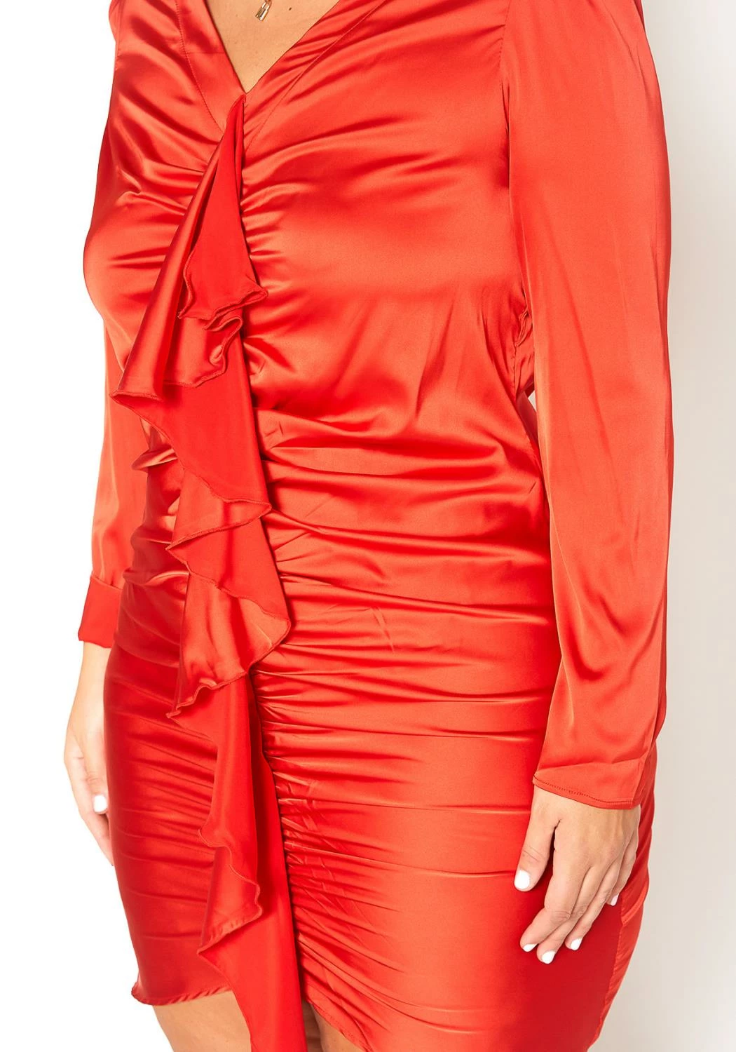 Asoph Plus Size Satin Waterfall Drape Long Sleeve Mini Dress 5 Asoph Plus Size Satin Waterfall Drape Long Sleeve Mini Dress - Image 5