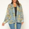Pleione Plus Size Floral Tie Front Blouse
