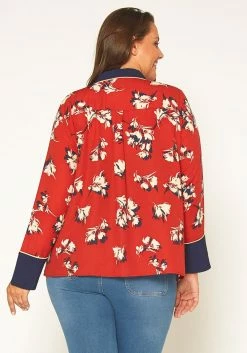 Pleione Floral Navy Contrast Pajama Blouse -Asoph Sales Shop 2011297 249 2