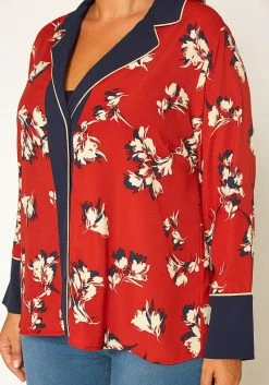 Pleione Floral Navy Contrast Pajama Blouse -Asoph Sales Shop 2011297 249 3