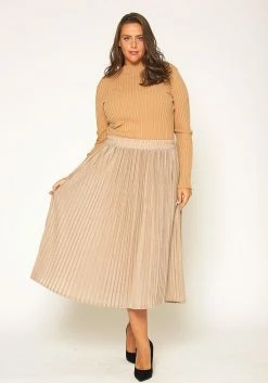Pleione Plus Size Lurex Pleated Maxi Skirt