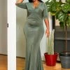 Asoph Plus Size Sincere Olive Womens Mermaid Flare Maxi Gown