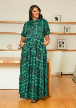 Asoph Plus Size Emerald Snakeskin Maxi Dress
