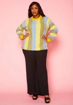 Pleione Plus Size Multi Stripe Cozy Crewneck Sweater -Asoph Sales Shop 2012142 105 4
