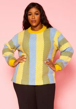 Pleione Plus Size Multi Stripe Cozy Crewneck Sweater -Asoph Sales Shop 2012142 105 5