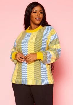 Pleione Plus Size Multi Stripe Cozy Crewneck Sweater -Asoph Sales Shop 2012142 105 7