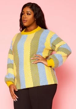 Pleione Plus Size Multi Stripe Cozy Crewneck Sweater -Asoph Sales Shop 2012142 105 8