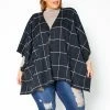 Pleione Plus Size Plaid Poncho Cardigan