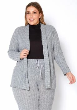 Pleione Plus Size Cozy Ribbed Longline Cardigan