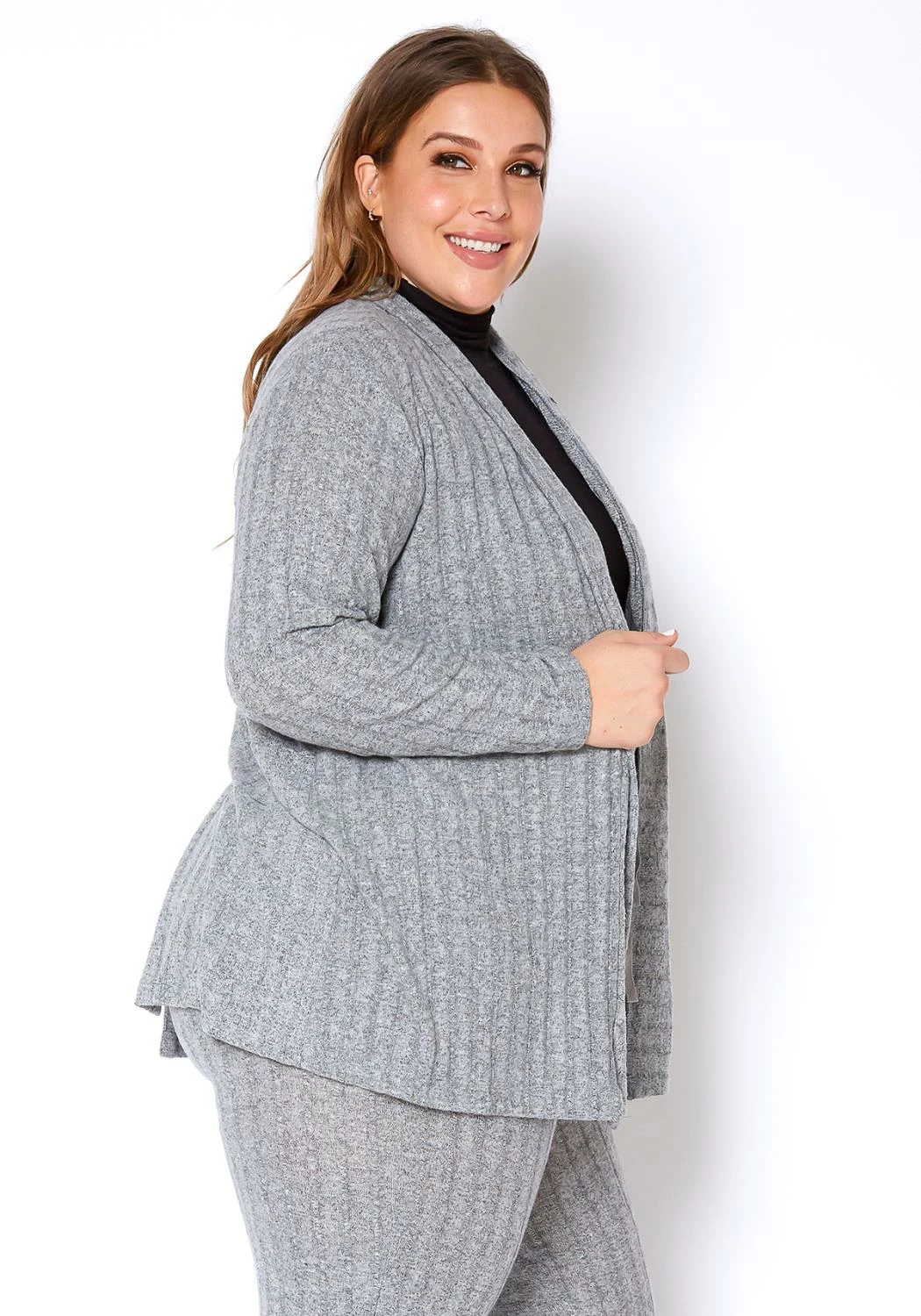 Pleione Plus Size Cozy Ribbed Longline Cardigan 2 Pleione Plus Size Cozy Ribbed Longline Cardigan - Image 2