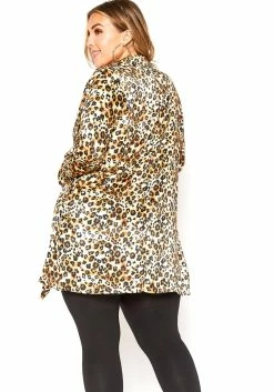 Asoph Plus Size Satin Leopard Open Front Thin Blazer -Asoph Sales Shop 2012259 361 2