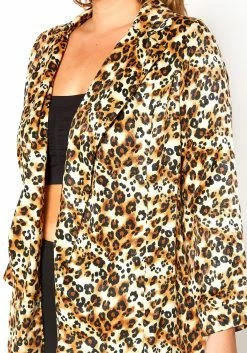 Asoph Plus Size Satin Leopard Open Front Thin Blazer -Asoph Sales Shop 2012259 361 4