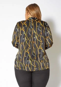 Pleione Plus Size Chained Print Scarf Tie Blouse -Asoph Sales Shop 2012430 286 2