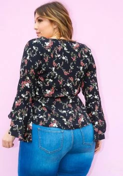Asoph Plus Size Spring Floral Bell Long Sleeve Blouse -Asoph Sales Shop 2013548 001 2