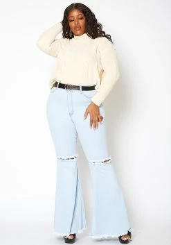 Vibrant Plus Size Womens Bold Flare Hem Denim Jean