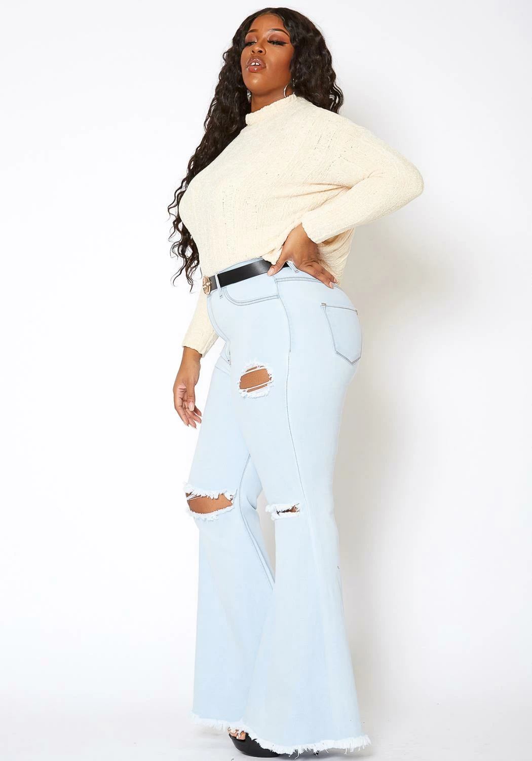 Vibrant Plus Size Womens Bold Flare Hem Denim Jean 2 Vibrant Plus Size Womens Bold Flare Hem Denim Jean - Image 2