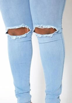 Vibrant Plus Size Classic Light Blue Washed Knee Rip Denim Jeans -Asoph Sales Shop 2013653 940 3
