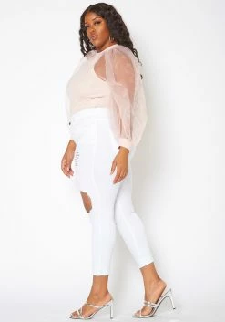 Vibrant Plus Size Womens Mid Rise Front Distressed Skinny Jeans -Asoph Sales Shop 2013656 002 2