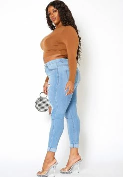 Vibrant Plus Size Womens Light Wash Distressed Denim Jeans -Asoph Sales Shop 2013657 938 2