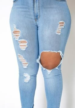 Vibrant Plus Size Womens Light Wash Distressed Denim Jeans -Asoph Sales Shop 2013657 938 4