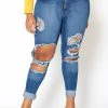 Vibrant Plus Size Knee Destroyed Mid Waist Jean