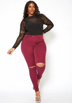Vibrant Plus Size Classic Knee Rip Skinny Jeans